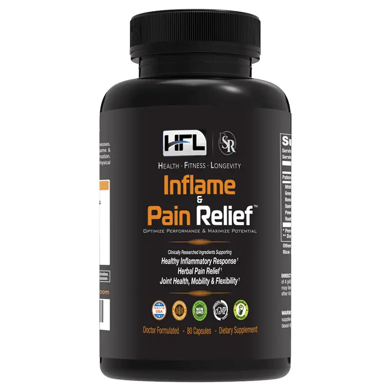 HFL inflame & pain relief 80 capsules herbal pain relief healthy inflammatory response joint health, mobility, and flexibility.
