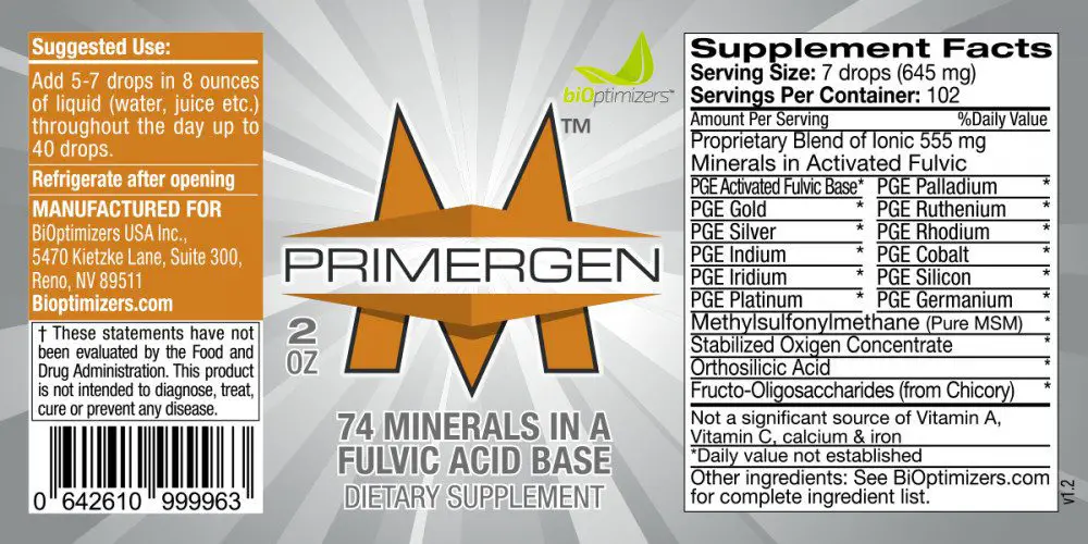 Primergen M- Mineral Blend product label