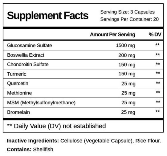 Projoint Plus ingredients label