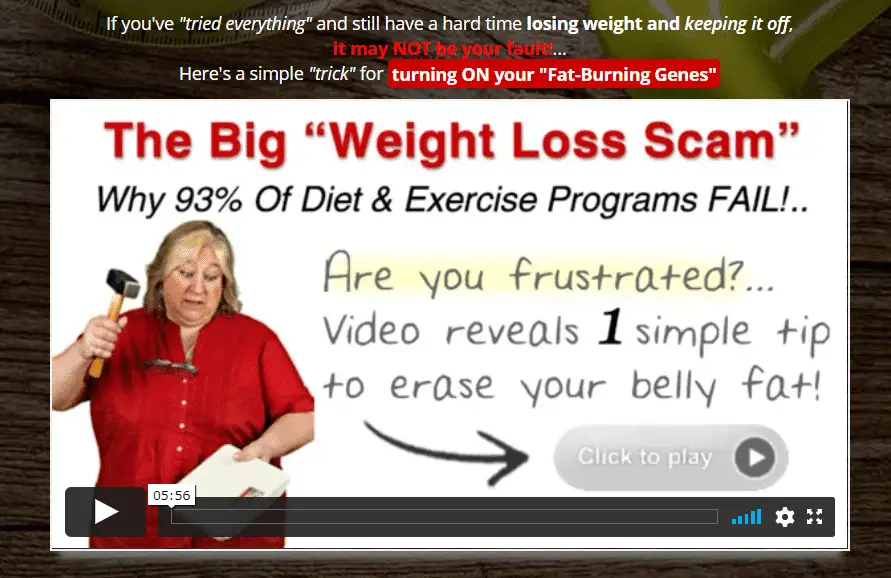 the big weight loss scam.  why 93% of diet and exercise programs fail.  Click to play to find out why.