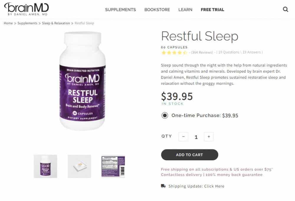 brainmd website restful sleep checkout 1 bottle $39.95
