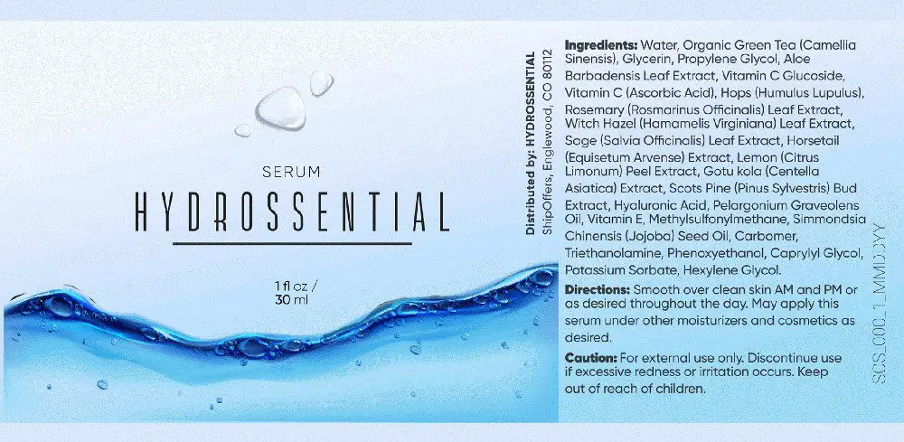 what is hydrossential skincare serum ingredients label