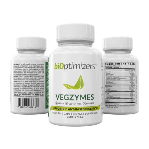 Bioptimizers VegZymes Vegan, Gluten-Free, Soy Free Enzymatic Blend that helps support plant-based food digestion.