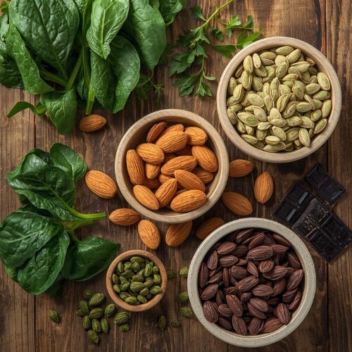 foods high in magnesium spinach almonds pumpkin seeds dark chocolate