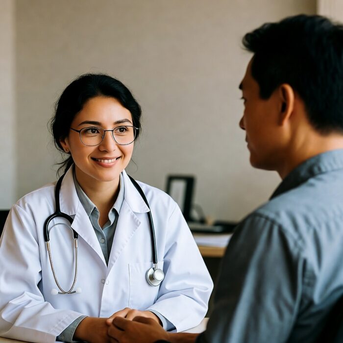 Patient discussing inflammatory bowel disease treatment options with a healthcare professional