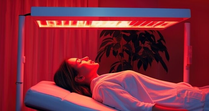 woman receiving red light therapy treatment