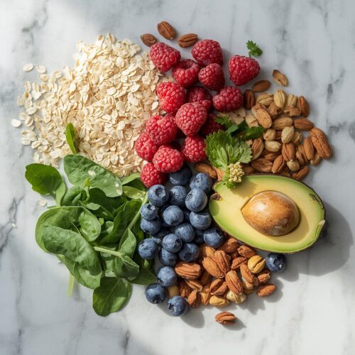 Best foods for AMPK activation including oats, berries, nuts, seeds, avocado, and leafy greens