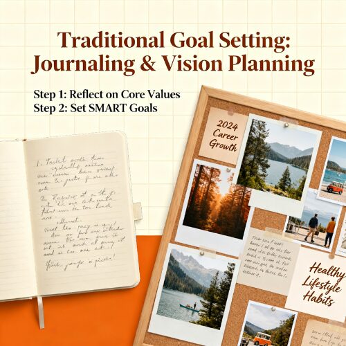 “Traditional goal setting through journaling and vision planning.”