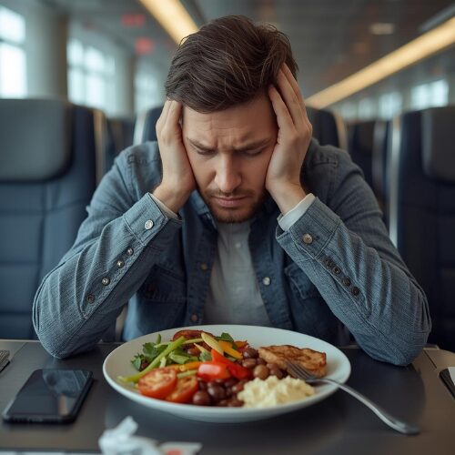 travel stress and jet lag affecting digestion and stomach acid production