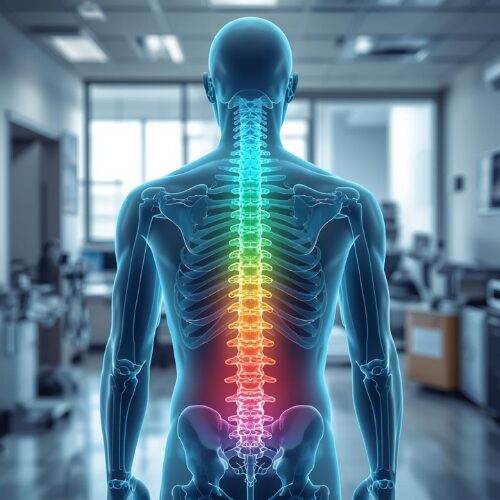 “Diagram of spine alignment showing healthy posture vs poor posture curves”