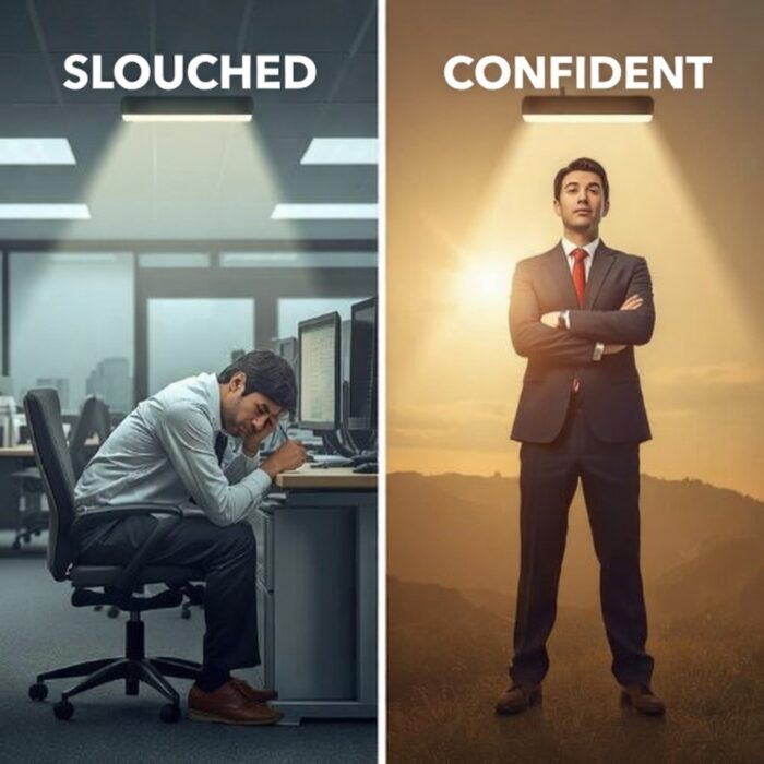 “Comparison of slouched posture associated with low energy versus upright confident posture”