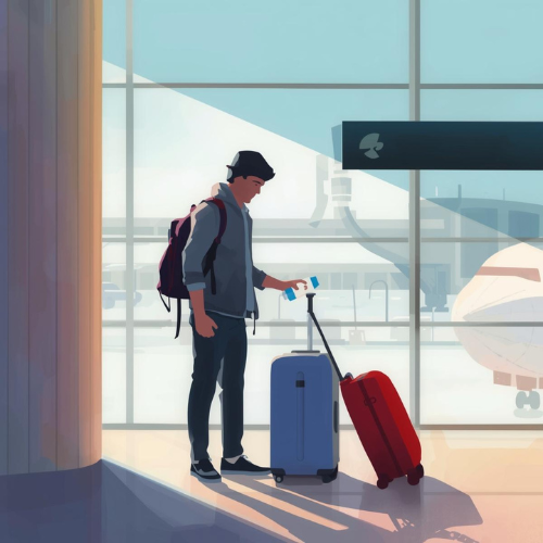 traveler filling water bottle at airport to stay hydrated before a long flight