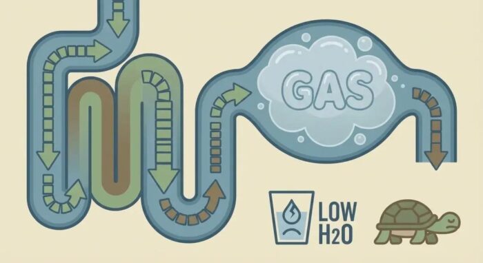 slow digestion jet lag bloating constipation gut motility