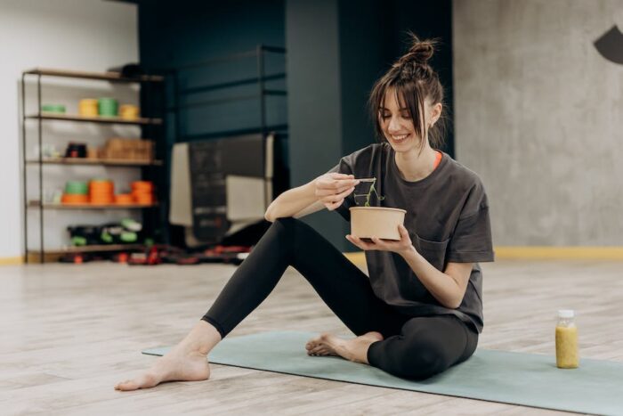 A person eating a balanced diet with fruits, vegetables, and lean proteins.