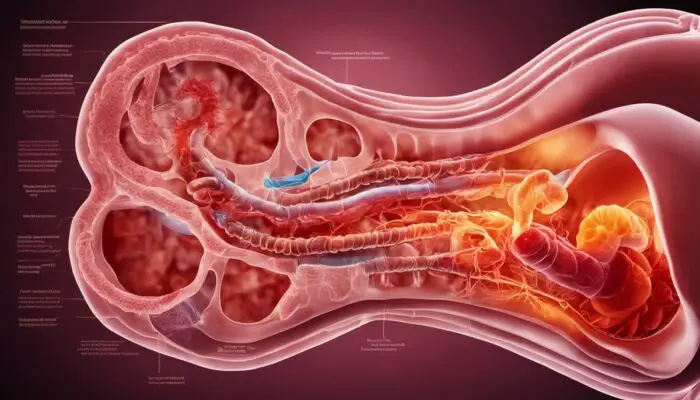 Illustration of the human digestive system, highlighting the gastrointestinal tract affected by Inflammatory Bowel Disease (IBD)