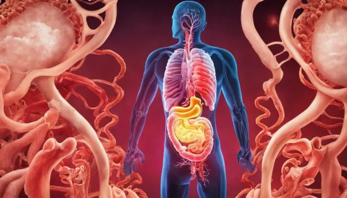Illustration of a person with a digestive system affected by Inflammatory Bowel Disease (IBD), representing the challenges faced by individuals with this chronic condition.
