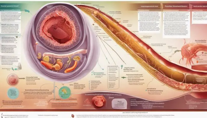 Image depicting a general overview of Inflammatory Bowel Disease, with diagrams of the digestive tract and associated symptoms.