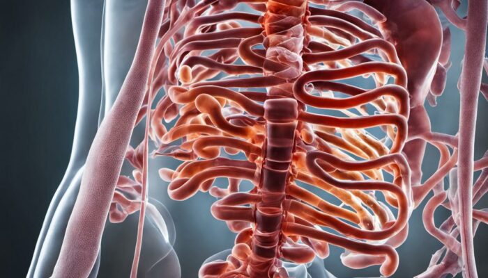 A detailed image of a person with gastrointestinal problems, representing the connection between IBD and the effectiveness of antibiotics.