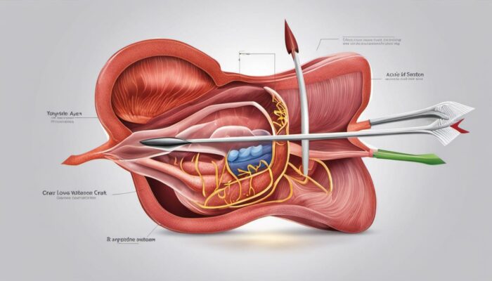 Illustration of a stomach with an arrow indicating low stomach acid